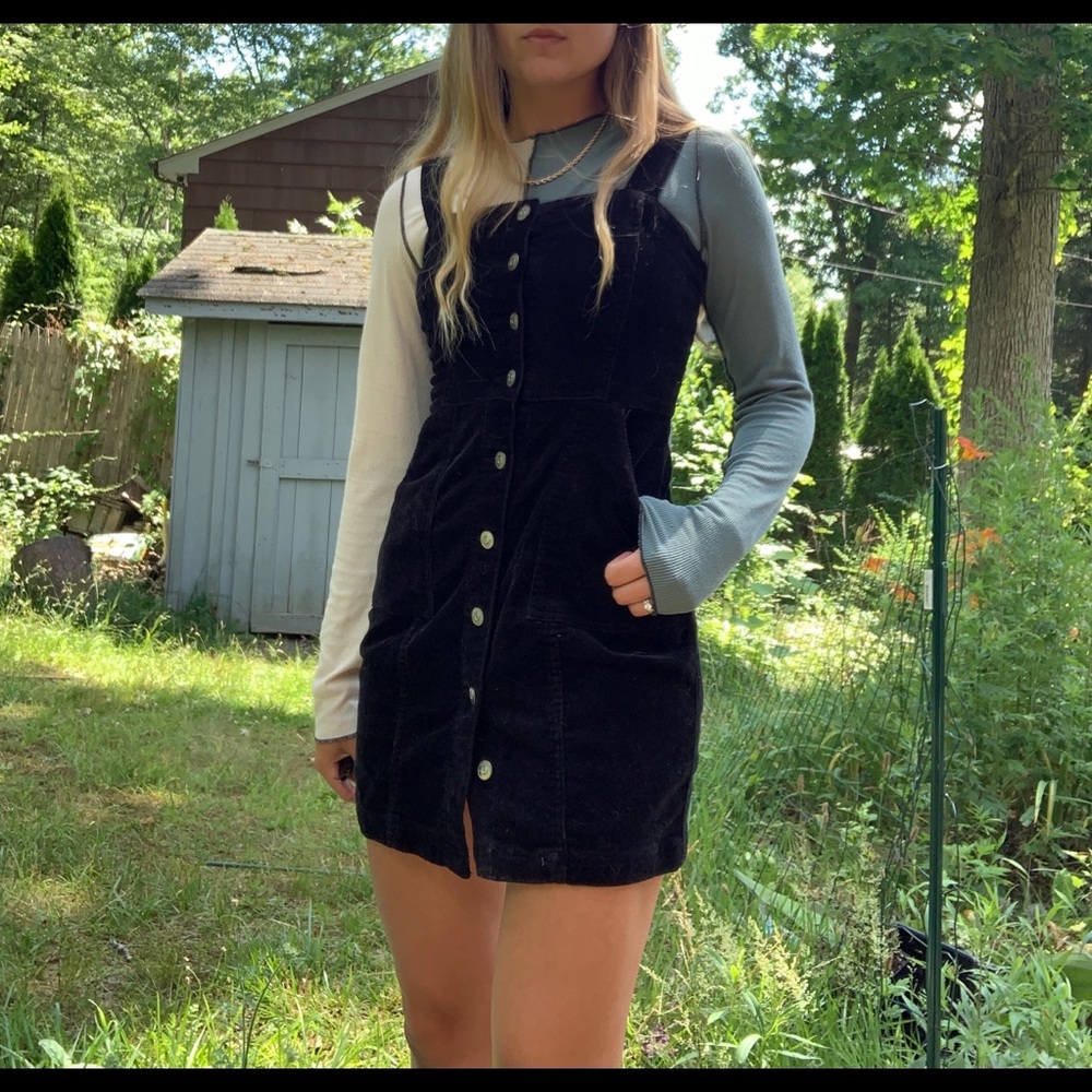 Black button up corduroy romper